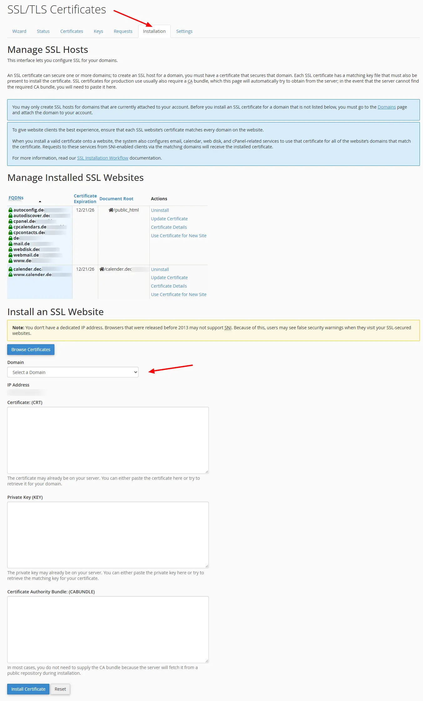 نصب ssl