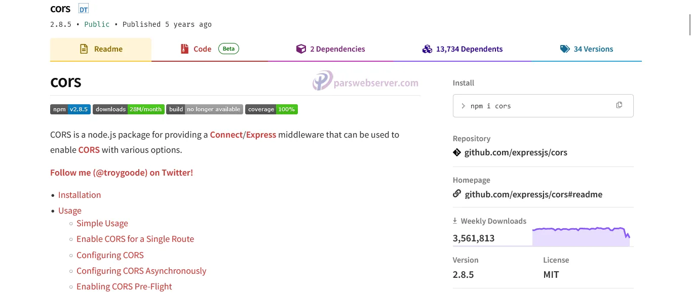 رفع خطا cors در nodejs