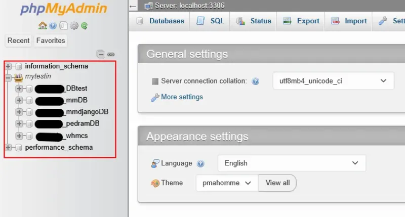 phphMyAdmin panel