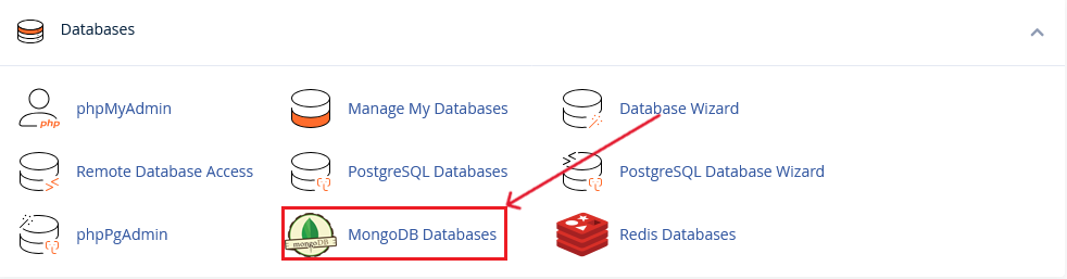 با کلیک بر روی Mongodb Database نسبت به ساخت دیتابیس اقدام کنید.