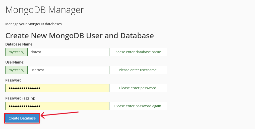 mongo database create